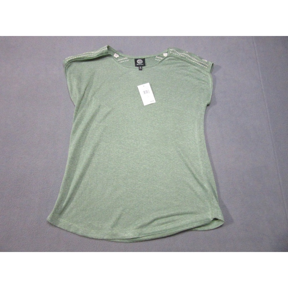 Bobeau Top Womens Medium Green New Floral Embroidered Shoulder Pullover MT1K15